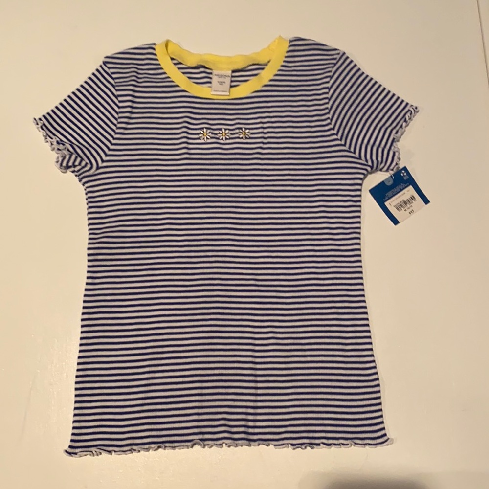 Blue and white striped daisy shirt